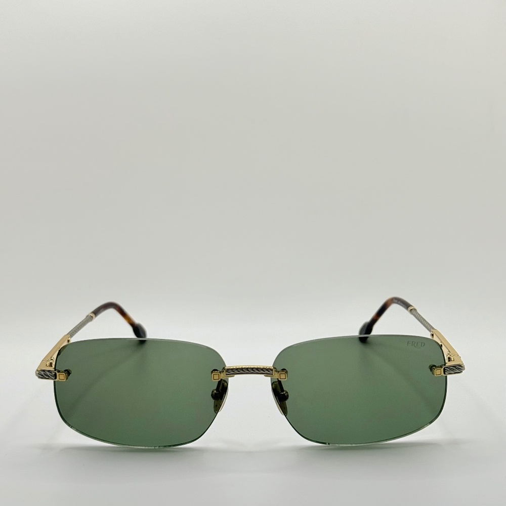 FRED FG40049U 30Q Shiny Gold/Green Sunglasses 60-14-145 NEW w/ Replacement Box